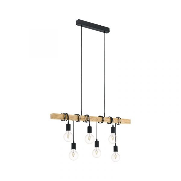 Townshend Hanglamp | Met 6 fittingen - houten balk