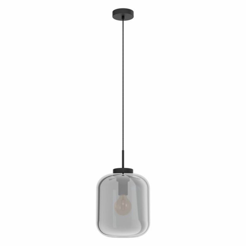 Nicole/Bounty hanglamp met 3 rookglazen koker kappen Nicole/Bounty hanglamp met 3 rookglazen koker kappen