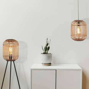 rotan vloerlamp en hanglamp